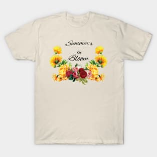 Summer's in Bloom, Red, Pink Roses with Yellow Flowers T-Shirt